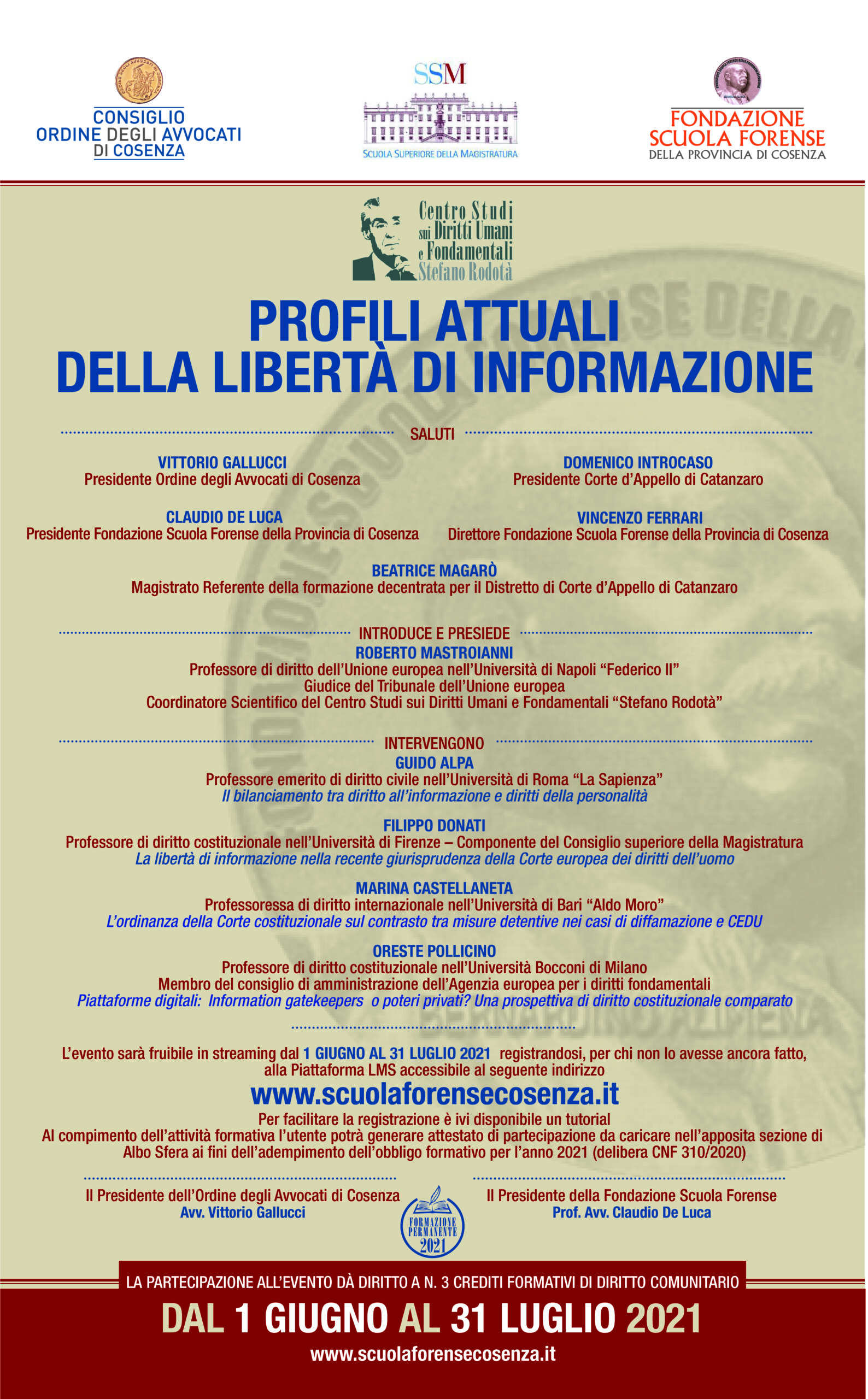 Profili Attuali Della Liberta Di Informazione Scuola Forense Della Provincia Di Cosenza