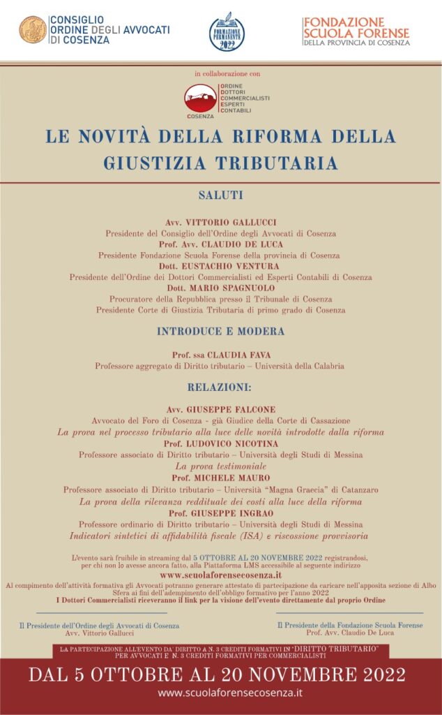 LE NOVIT DELLA RIFORMA DELLA GIUSTIZIA TRIBUTARIA Scuola Forense 